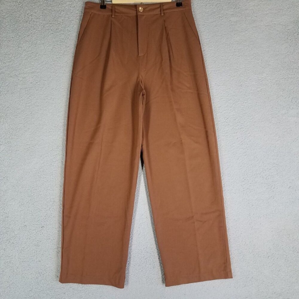 Evolutionary Wide Leg Pants Women's XL Brown High Waist Pleated Career Casual